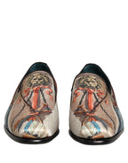 Multicolor Lion Print Slip On Loafers Shoes
