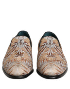 Beige Brocade Men Slip On Dress Loafers Shoes