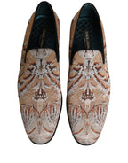 Beige Brocade Men Slip On Dress Loafers Shoes