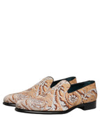 Beige Brocade Men Slip On Dress Loafers Shoes