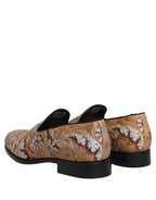 Beige Brocade Men Slip On Dress Loafers Shoes