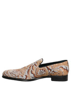 Beige Brocade Men Slip On Dress Loafers Shoes