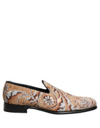 Beige Brocade Men Slip On Dress Loafers Shoes