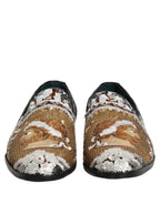 White Gold Sequined Slip On Loafers Shoes