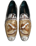 White Gold Sequined Slip On Loafers Shoes