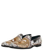 White Gold Sequined Slip On Loafers Shoes