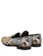 White Gold Sequined Slip On Loafers Shoes