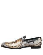 White Gold Sequined Slip On Loafers Shoes