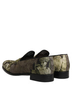 Brown Baroque Print Slip On Loafers Shoes