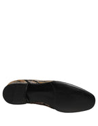 Gold Striped Sequin Embellished Loafer Shoes