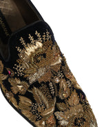 Black Gold Embroidery Dress Loafers Shoes