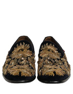 Black Gold Embroidery Dress Loafers Shoes