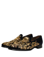 Black Gold Embroidery Dress Loafers Shoes