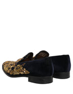 Black Gold Embroidery Dress Loafers Shoes