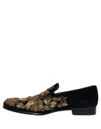 Black Gold Embroidery Dress Loafers Shoes