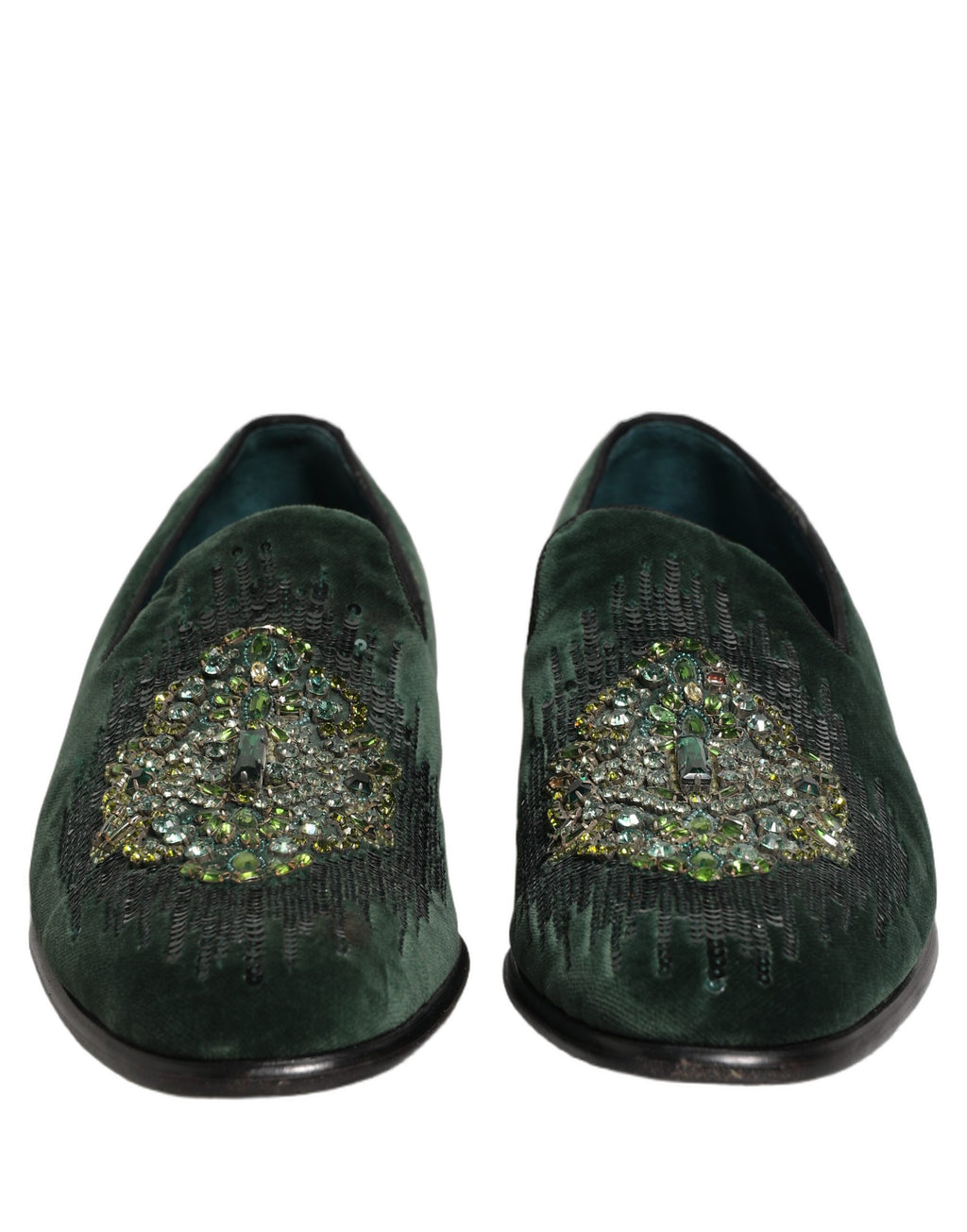 Green Velvet Embellished Dress Loafers Shoes
