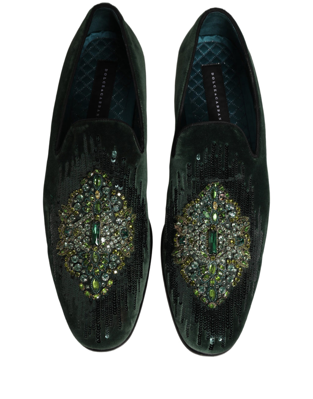 Green Velvet Embellished Dress Loafers Shoes