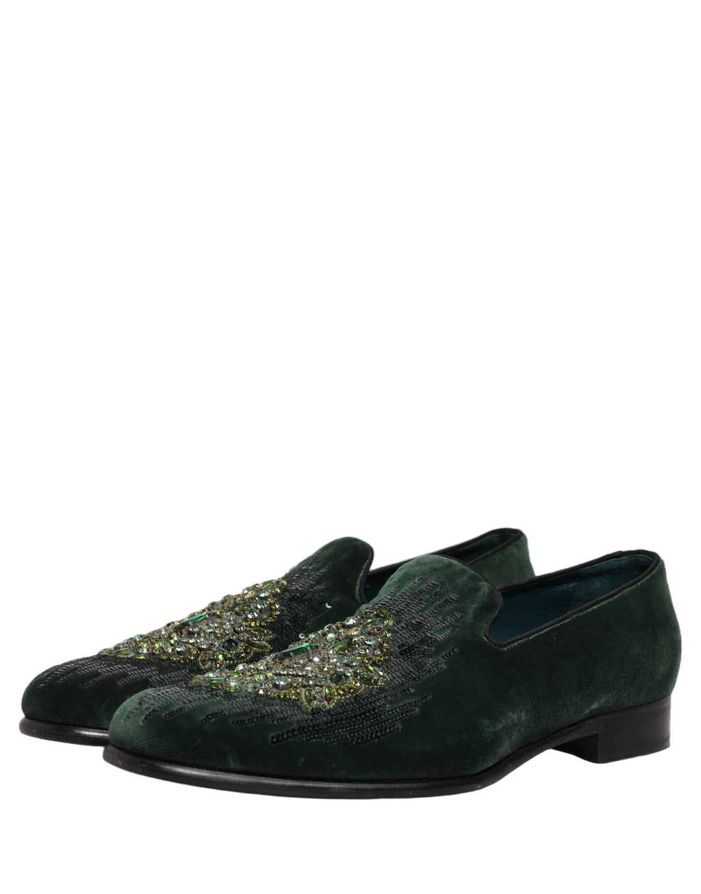 Green Velvet Embellished Dress Loafers Shoes