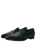 Green Velvet Embellished Dress Loafers Shoes