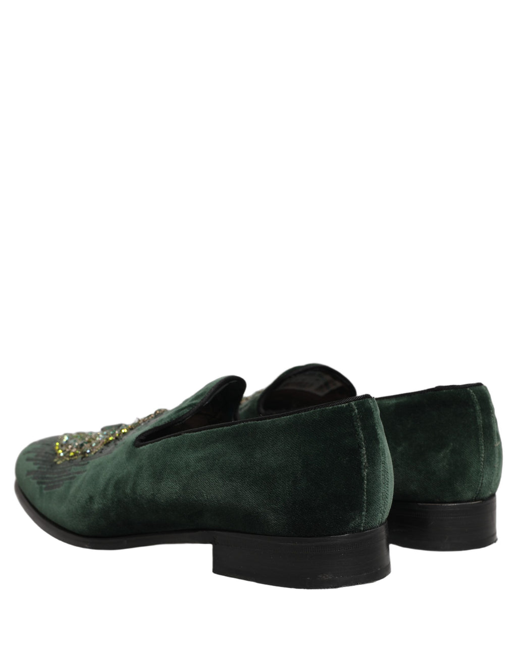 Green Velvet Embellished Dress Loafers Shoes