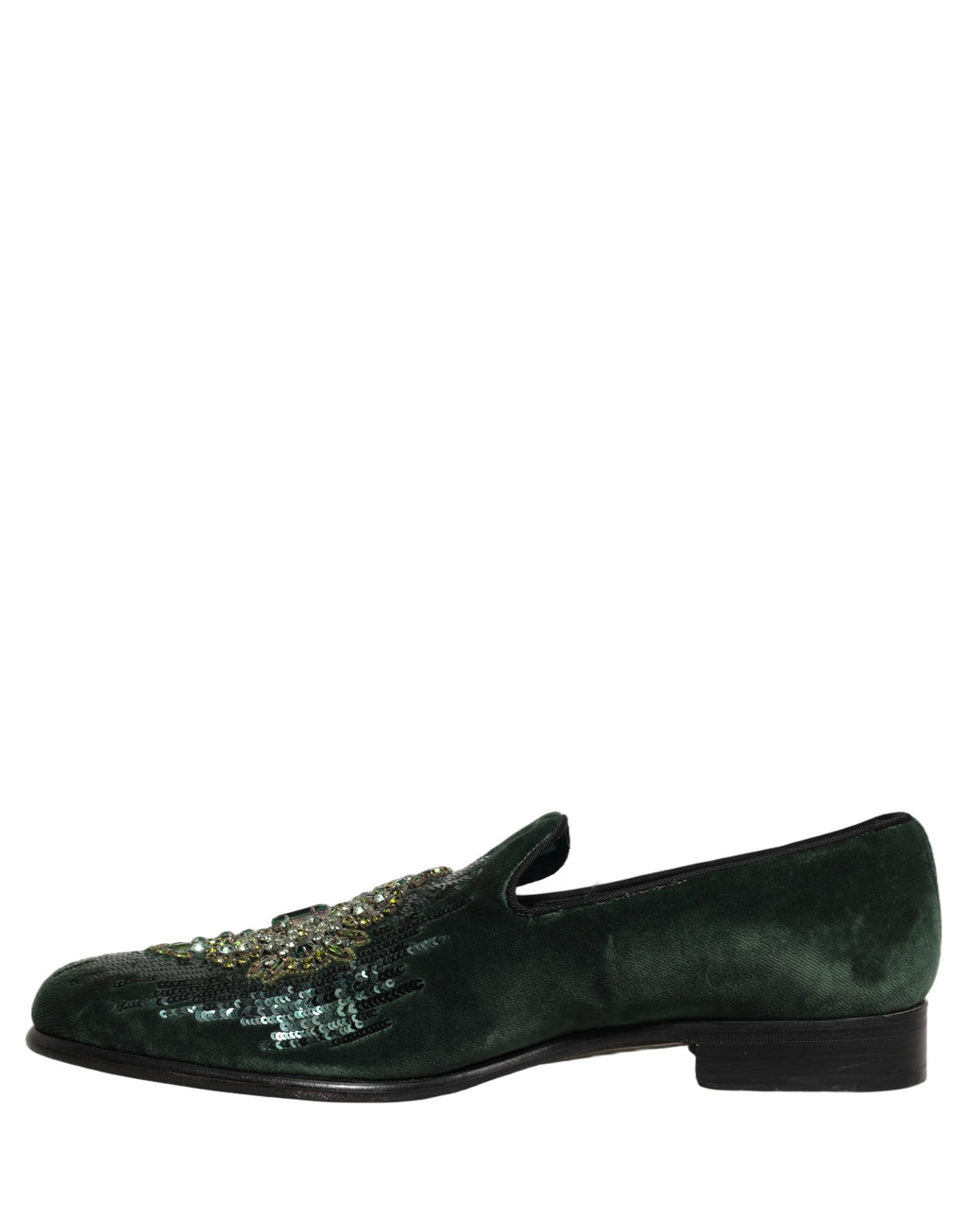 Green Velvet Embellished Dress Loafers Shoes