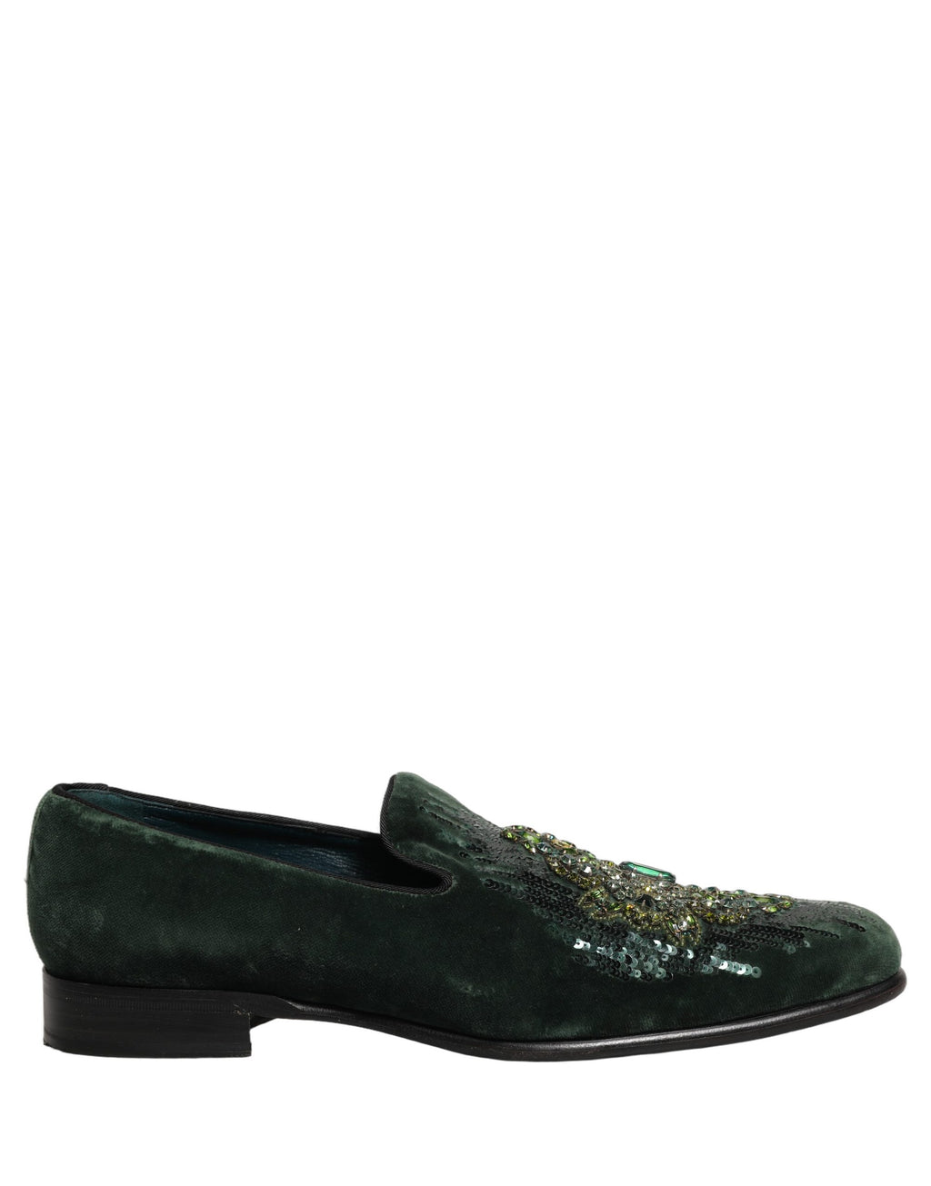 Green Velvet Embellished Dress Loafers Shoes