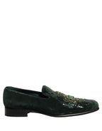 Green Velvet Embellished Dress Loafers Shoes