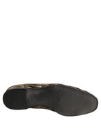 Gold Striped Sequin Embellished Loafer Shoes