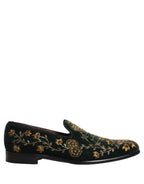 Green Floral Embroidery Dress Loafers Shoes