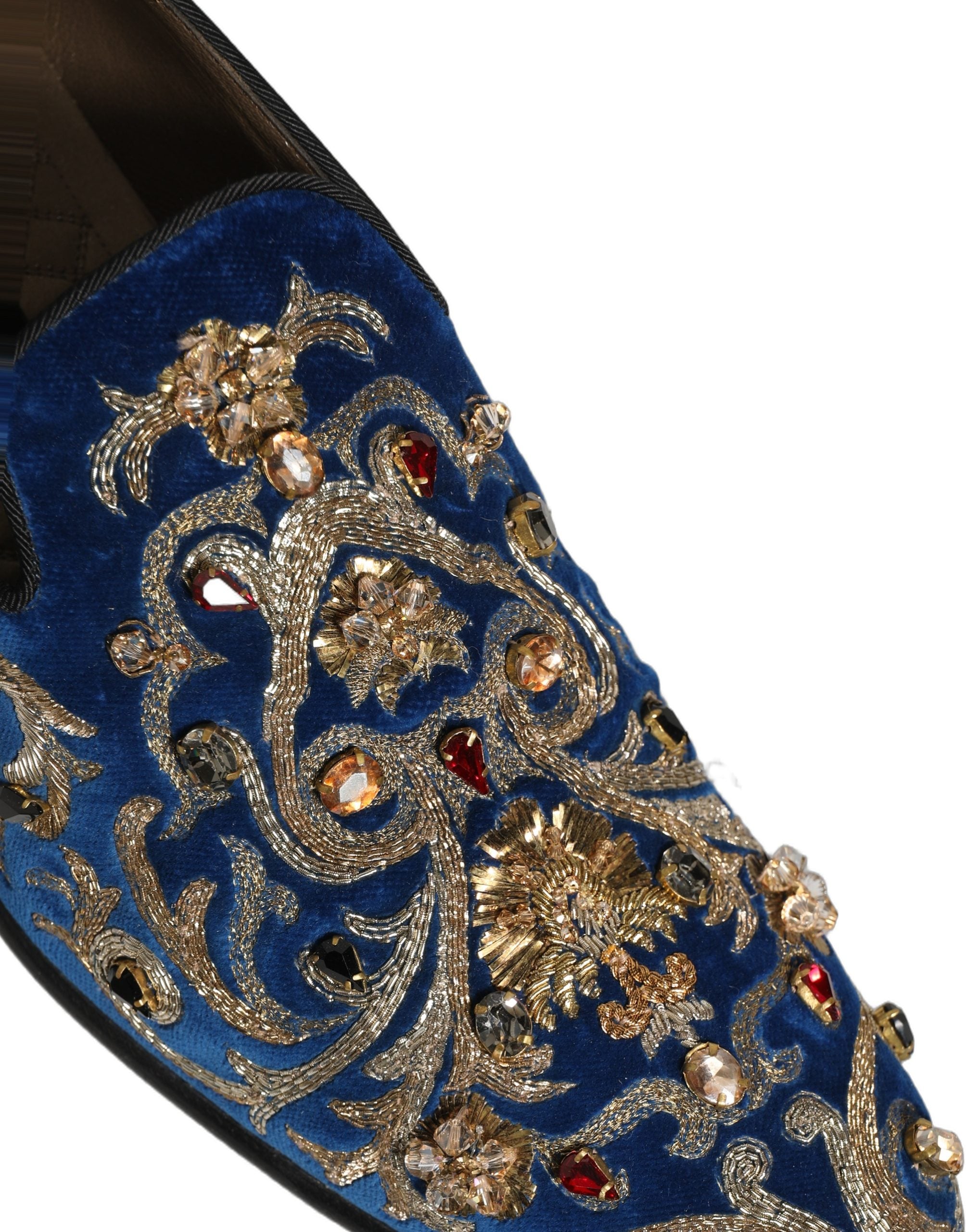 Blue Velvet Embellished Dress Loafers Shoes