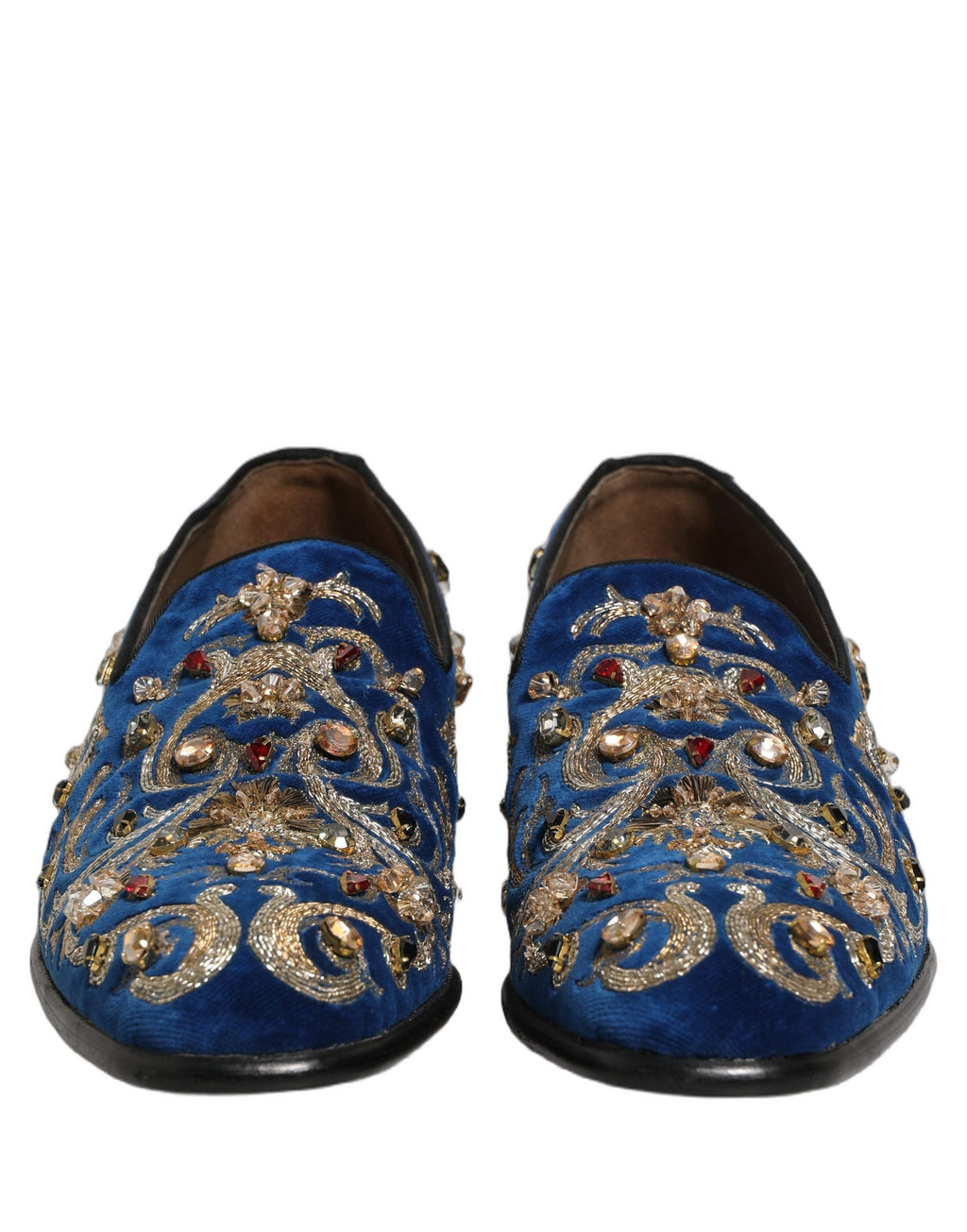 Blue Velvet Embellished Dress Loafers Shoes