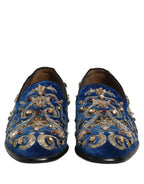 Blue Velvet Embellished Dress Loafers Shoes