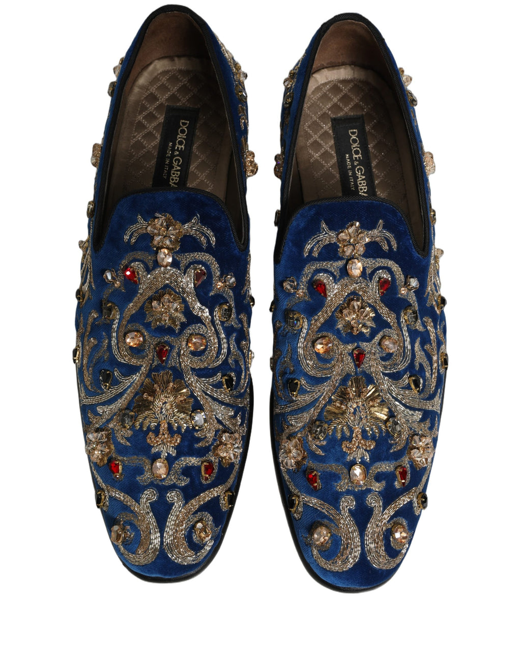 Blue Velvet Embellished Dress Loafers Shoes