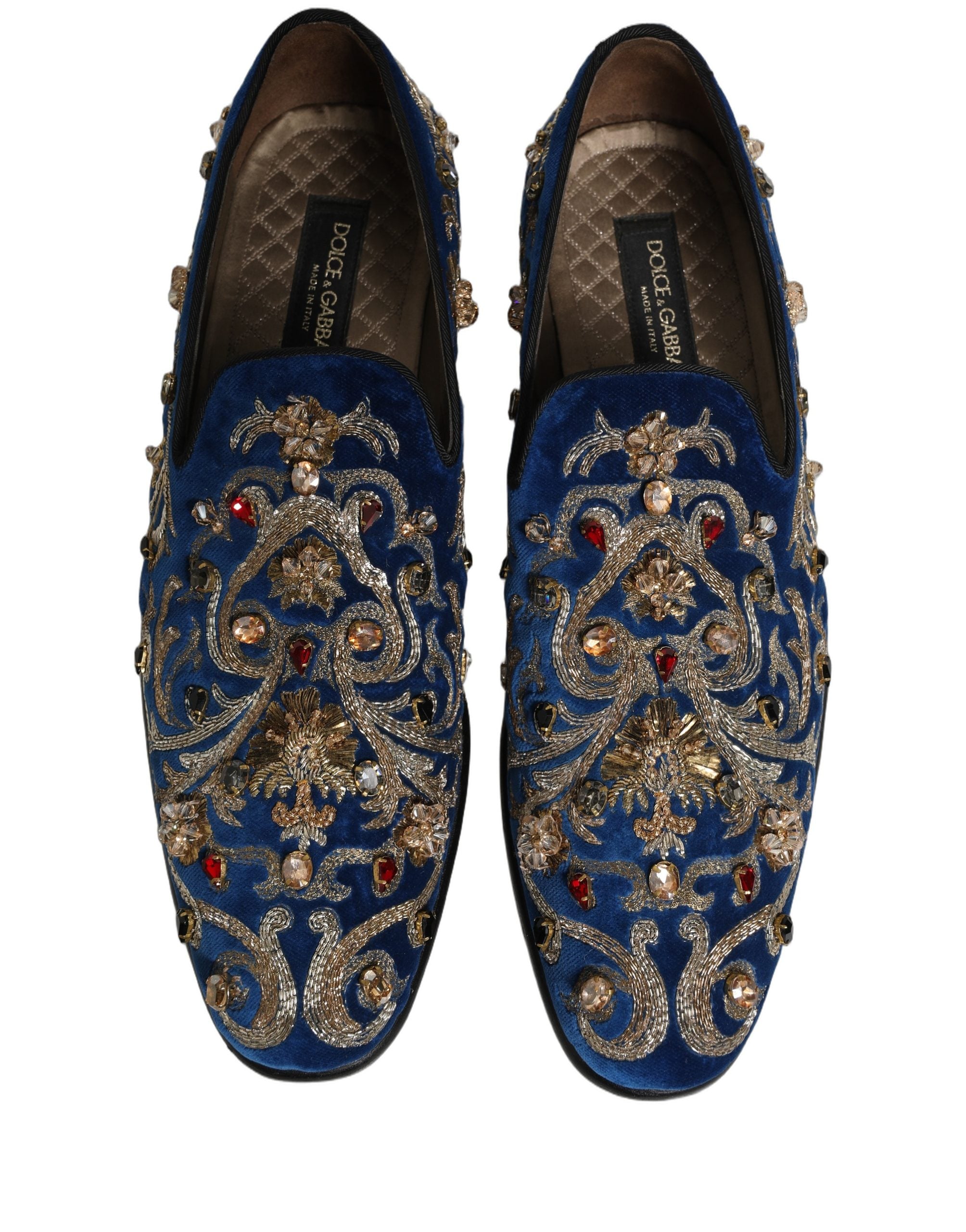 Blue Velvet Embellished Dress Loafers Shoes