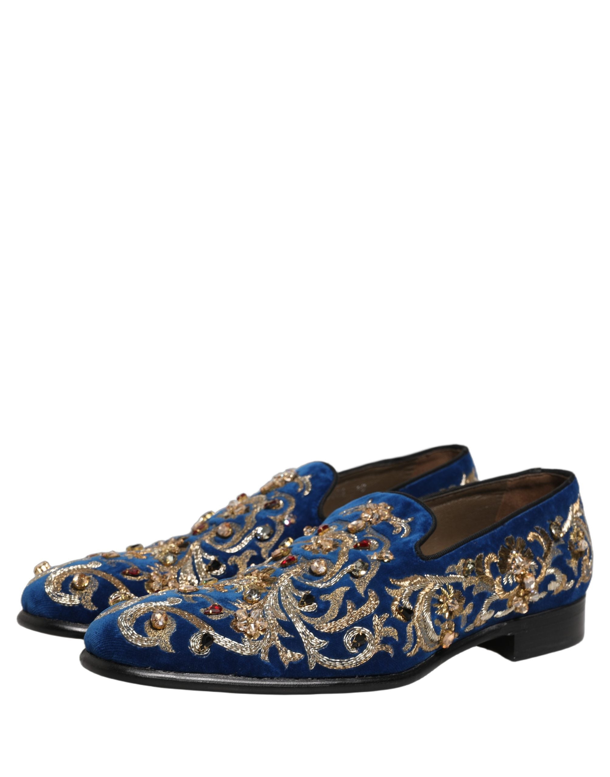 Blue Velvet Embellished Dress Loafers Shoes