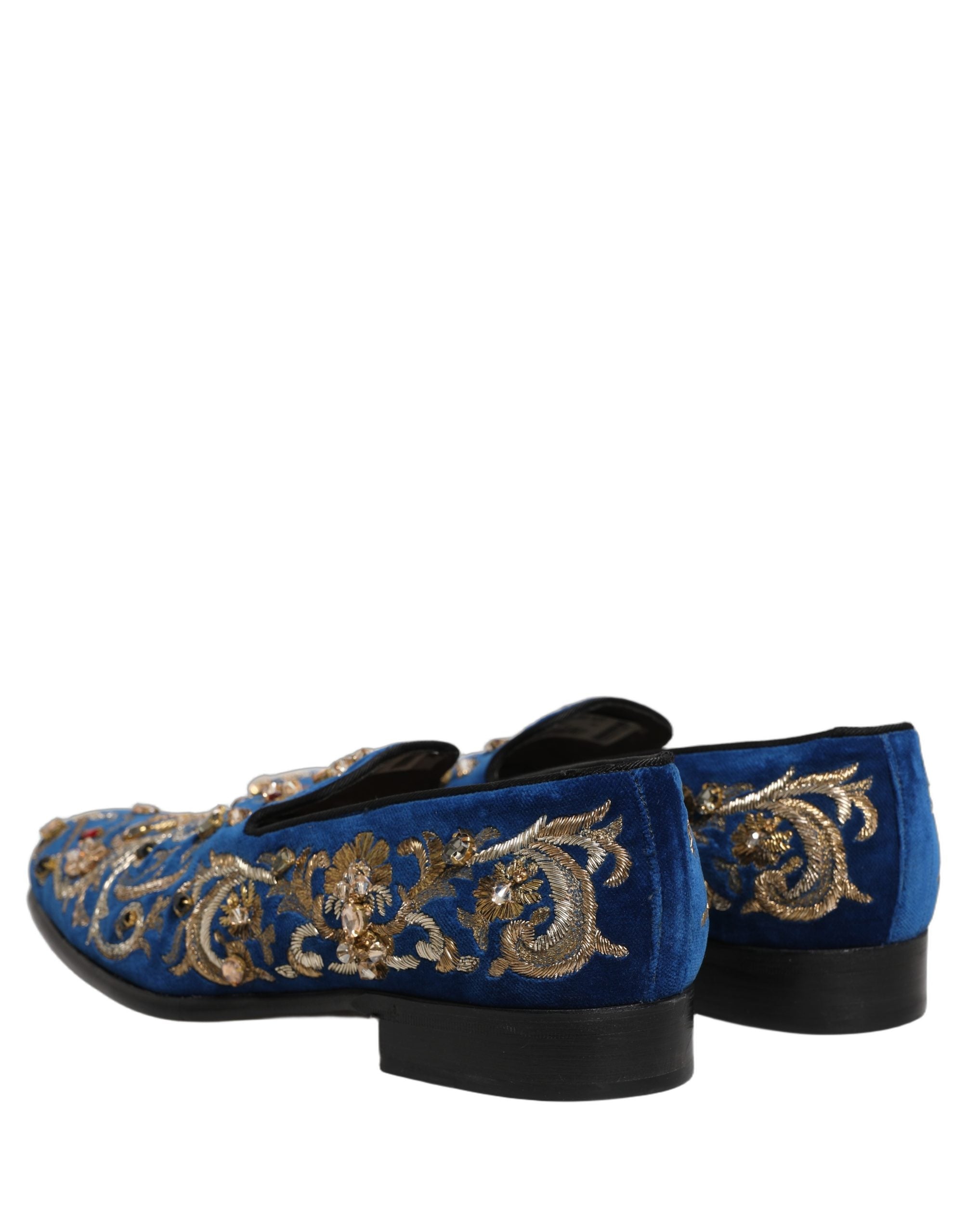 Blue Velvet Embellished Dress Loafers Shoes