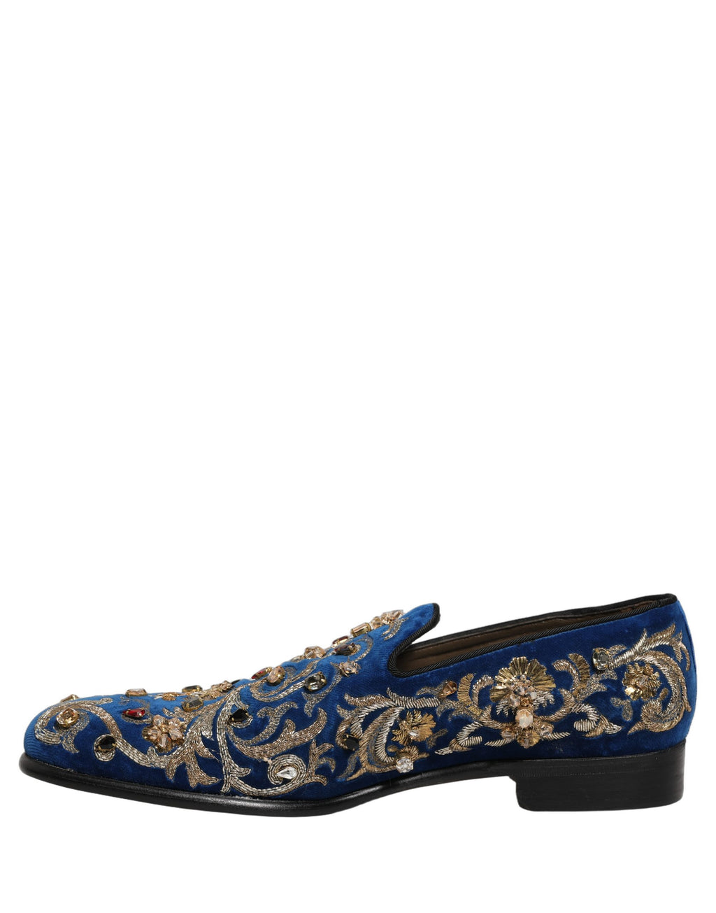 Blue Velvet Embellished Dress Loafers Shoes