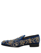 Blue Velvet Embellished Dress Loafers Shoes