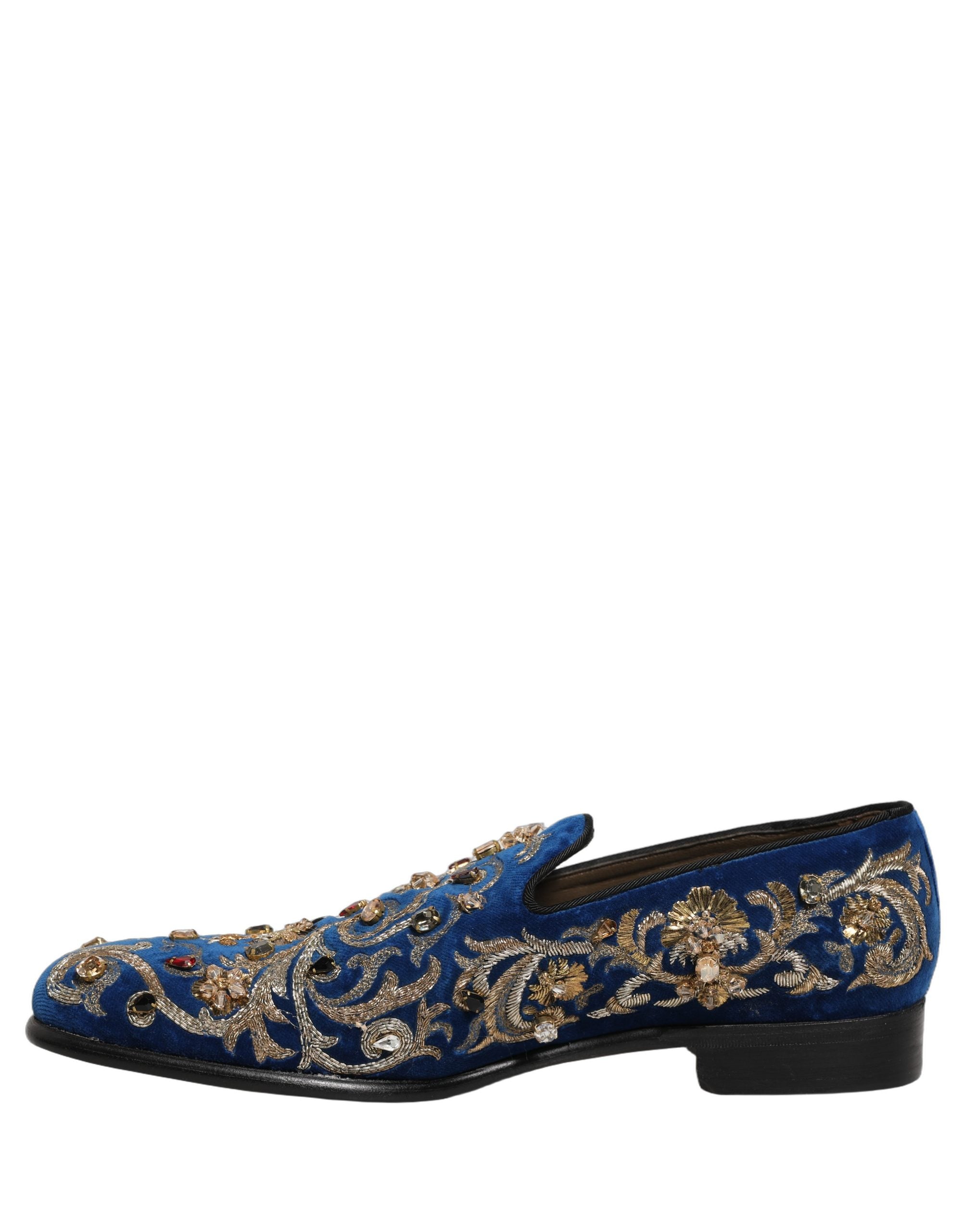 Blue Velvet Embellished Dress Loafers Shoes