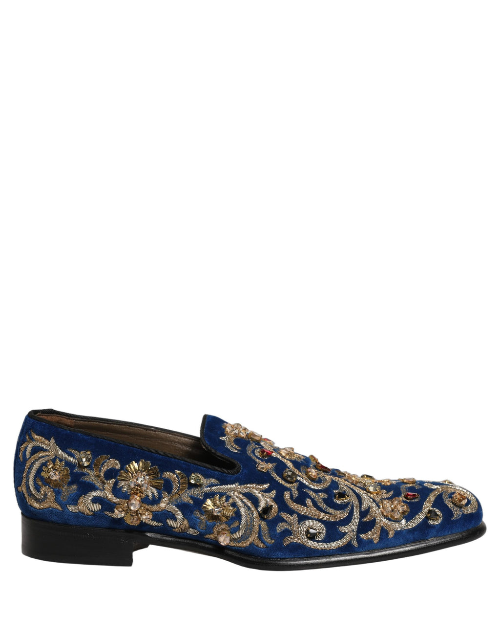Blue Velvet Embellished Dress Loafers Shoes