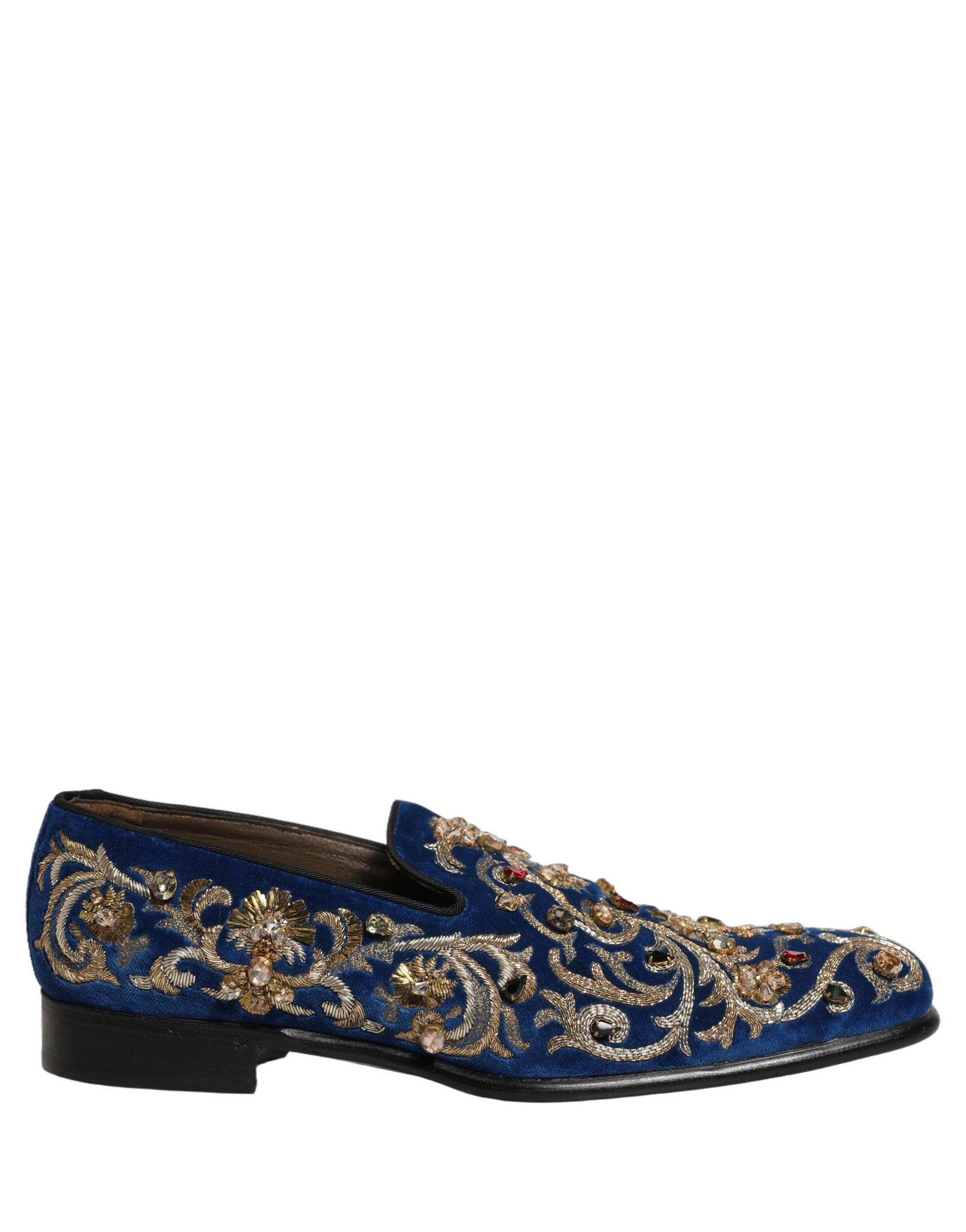 Blue Velvet Embellished Dress Loafers Shoes