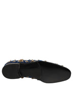 Blue Velvet Embellished Dress Loafers Shoes