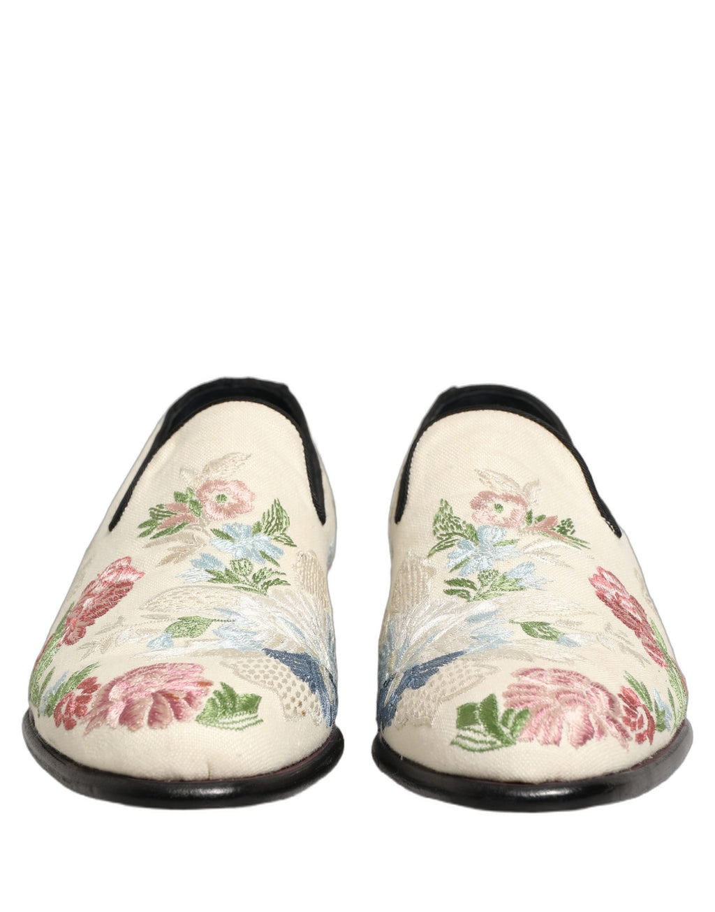 White Floral Embroidery Dress Loafers Shoes