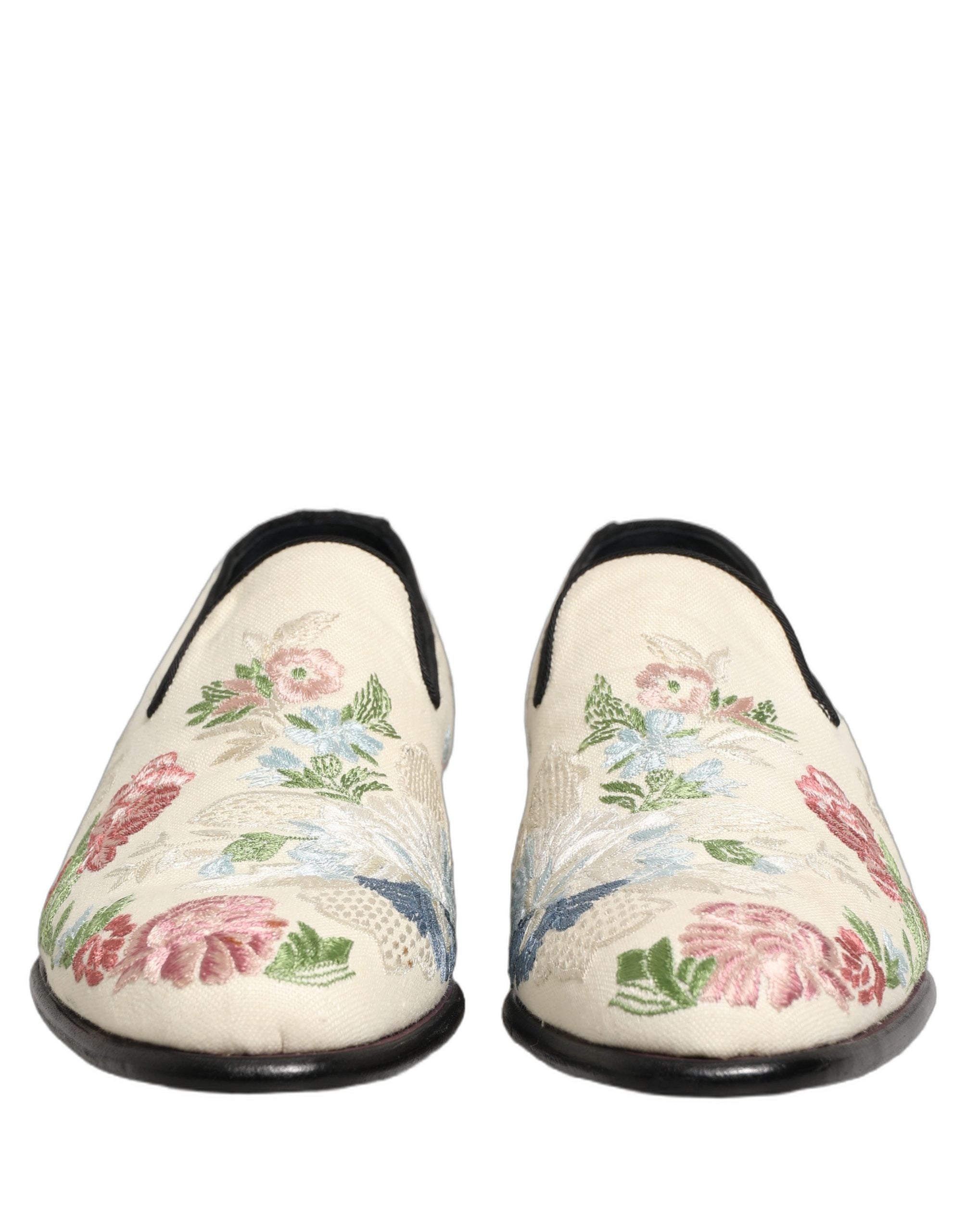 White Floral Embroidery Dress Loafers Shoes