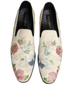 White Floral Embroidery Dress Loafers Shoes