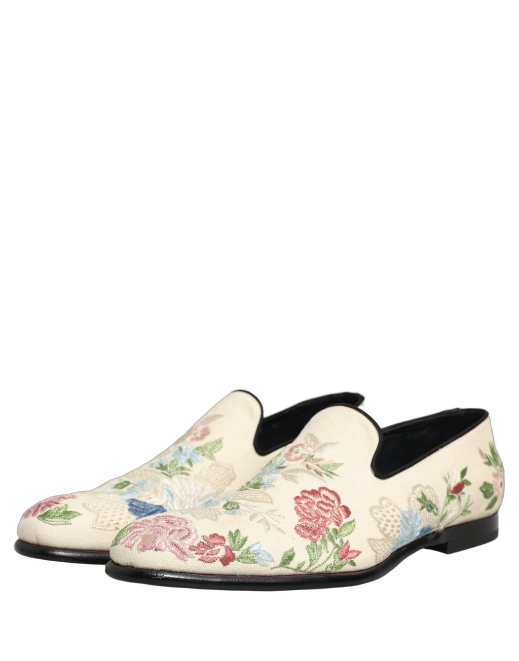 White Floral Embroidery Dress Loafers Shoes