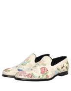 White Floral Embroidery Dress Loafers Shoes