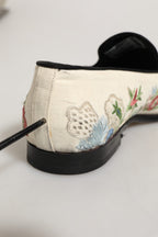 White Floral Embroidery Dress Loafers Shoes