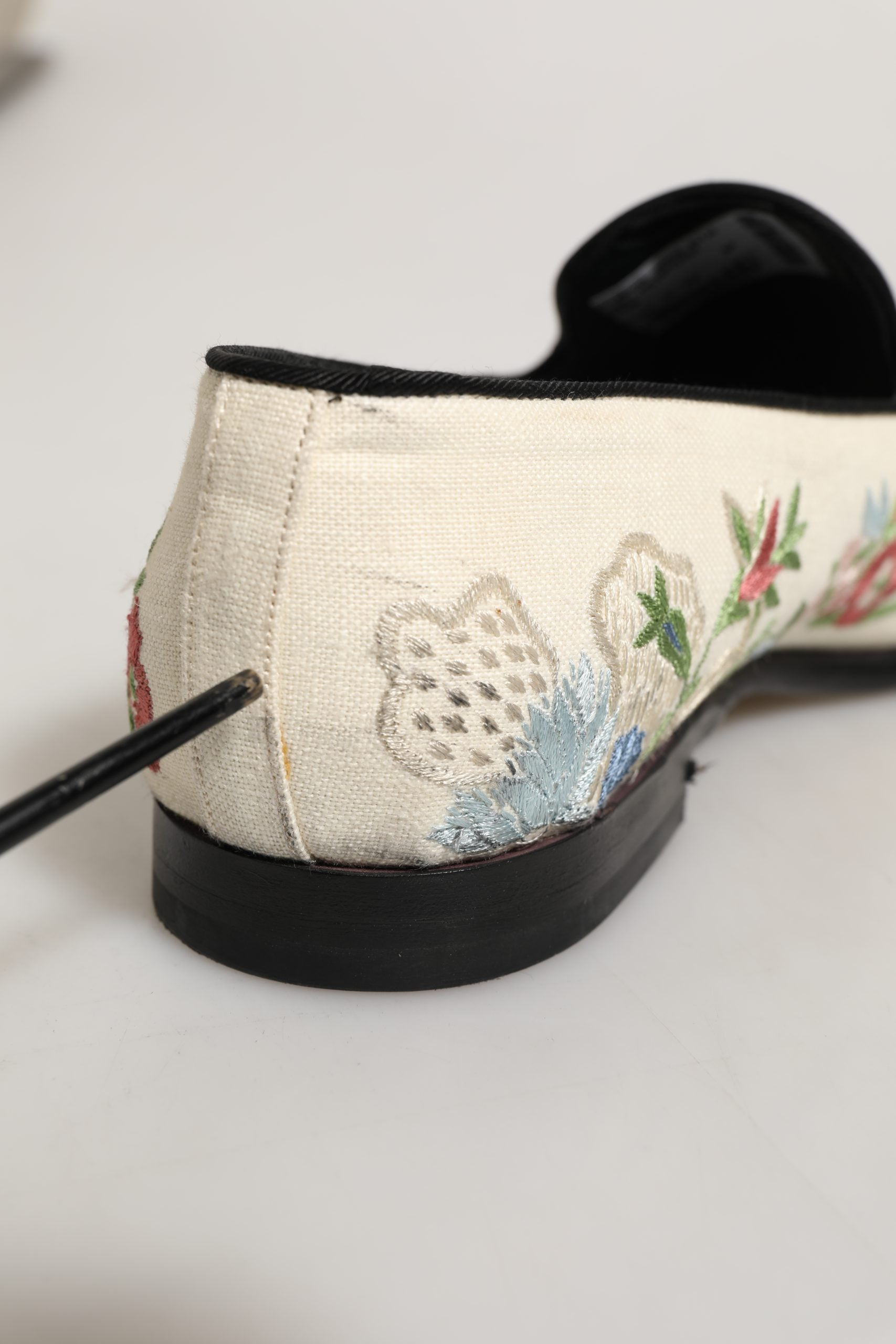 White Floral Embroidery Dress Loafers Shoes