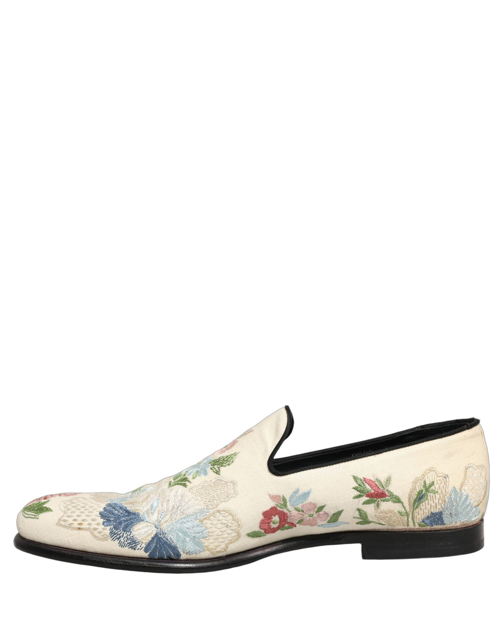 White Floral Embroidery Dress Loafers Shoes